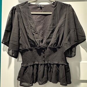 City Triangles Black Smocked Blouse